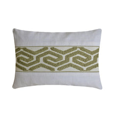 Ivory White Linen Lumbar Pillow Cover - Verdant Labyrinth Lumbar