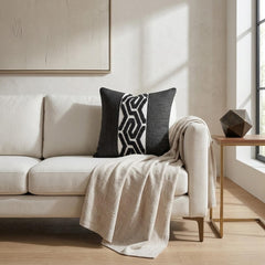 Black Linen Lumbar Pillow Cover - Black Labyrinth Lumbar