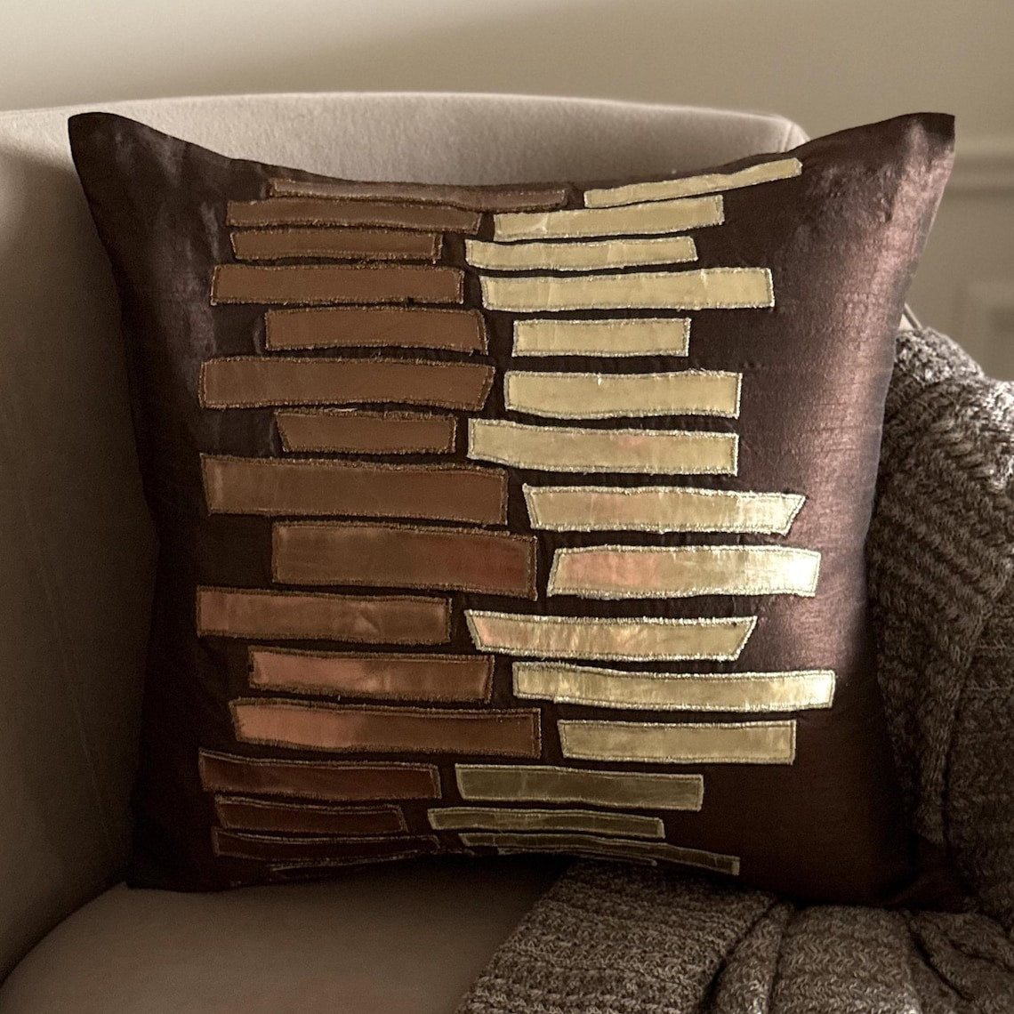 Metallic Ladder - Brown Art Silk Decorative Euro Sham