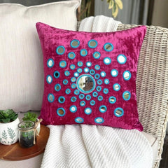 Circle Of Images - Fuchsia Pink Velvet Throw Pillow Cover