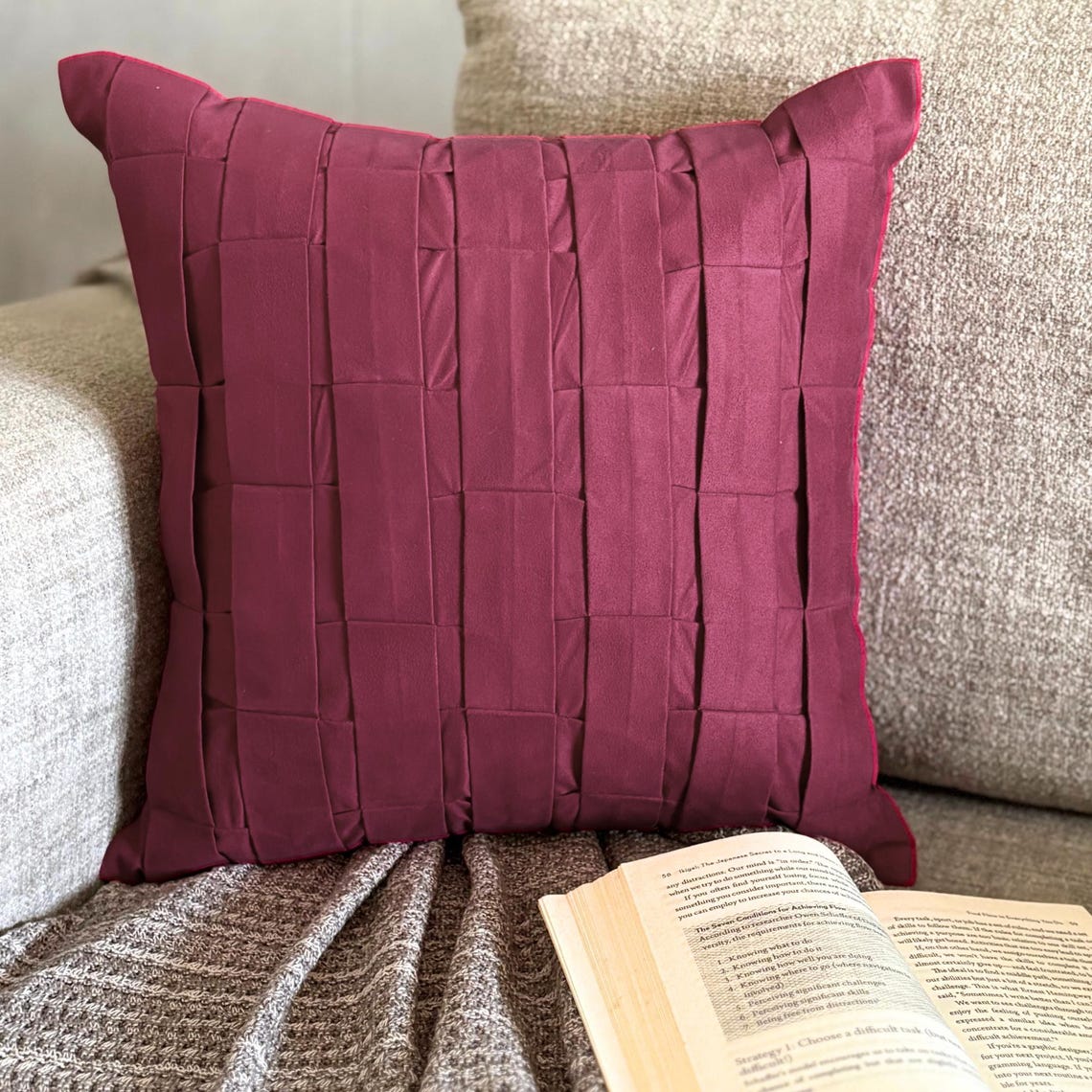 Deep Burgundy Love Tune - Burgundy Suede Decorative Euro Sham