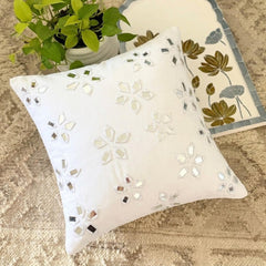 Floral Lake - White Cotton Canvas Throw Pillow Cover