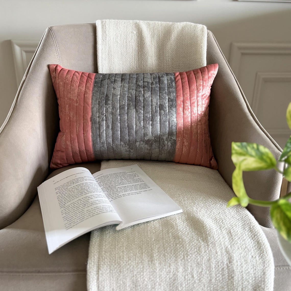 Peach Path Lumbar Pillow Cover