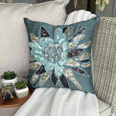 Centerpiece - Teal Blue Art Silk Throw Pillow Cover