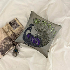 Silver Dancing Peacock - Silver Art Silk Decorative Euro Sham