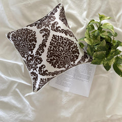 Damask Brown - Brown Burnout Velvet Decorative Euro Sham
