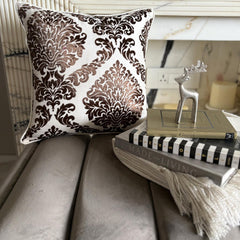 Damask Brown - Brown Burnout Velvet Decorative Euro Sham