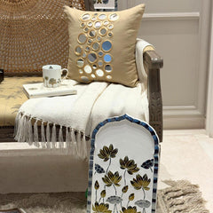 Reflectors - Beige Cotton Canvas Throw Pillow Cover