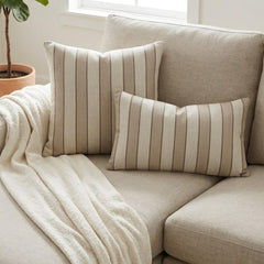 Beige Terra Stripe Lumbar Lumbar Pillow Cover