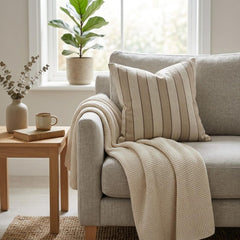 Beige Linen Lumbar Pillow Cover - Beige Terra Stripe Lumbar