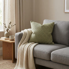Green Linen Lumbar Pillow Cover - Sage Houndstooth Lumbatr