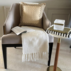 Mosaic Mood Beige - Beige Jacquard Throw Pillow Cover