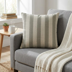 Taupe Linen Lumbar Pillow Cover - Taupe Terra Stripes Lumbar