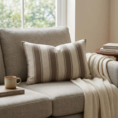 Brown Linen Lumbar Pillow Cover - Terra Stripe Lumbar