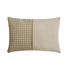 Beige Linen Lumbar Pillow Cover - Oat Houndstooth Lumbar