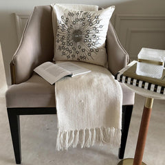 Silver Moons - Ivory Art Silk Throw Pillow Cover
