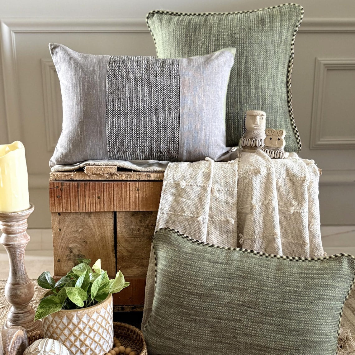 Sage Jute Throw Pillow Cover
