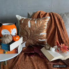 Brown Woven Jacquard Decorative Throw Pillow Cover - Cinnamon Pumpkins
