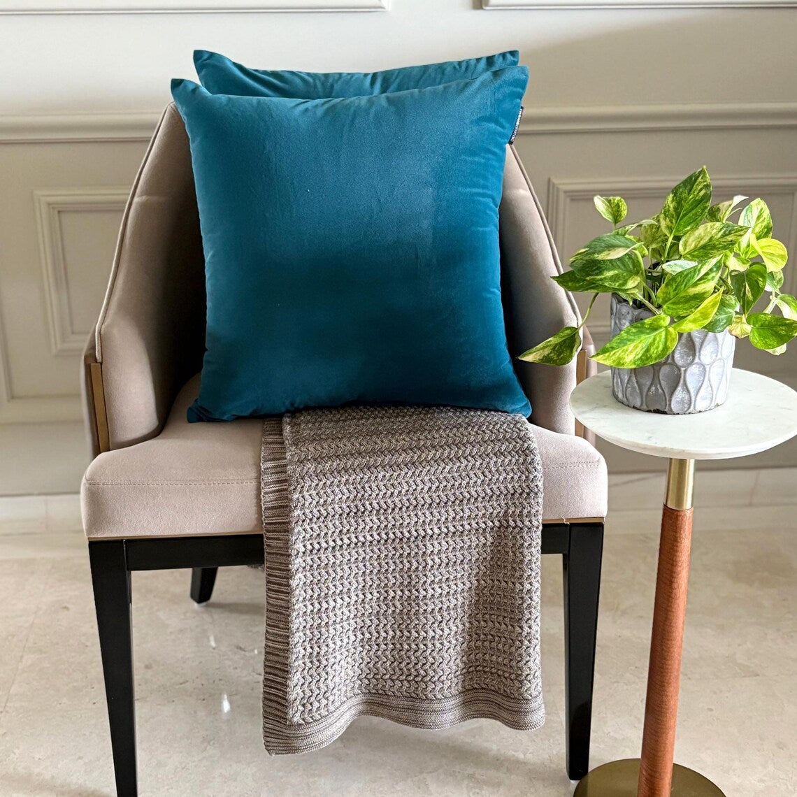 Peacock Velvet Throw Pillow Cover