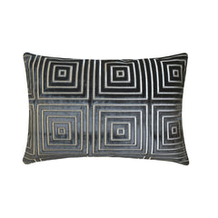 Charcoal Gray Velvet Lumbar Pillow Cover - Obsidian Grid Lumbar