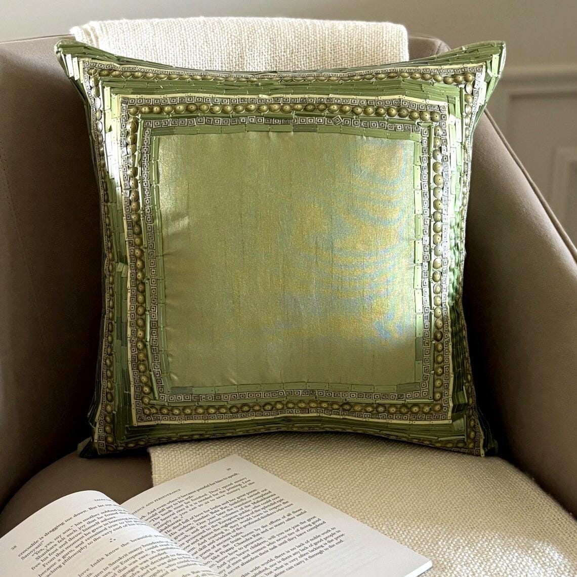 Green Art Silk Throw Pillow Cover Green Envy