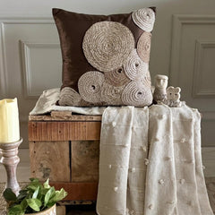 Adorned By Jute - Brown Art Silk Throw Pillow Cover