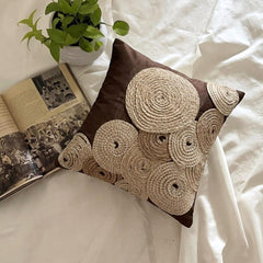 Adorned By Jute - Brown Art Silk Throw Pillow Cover