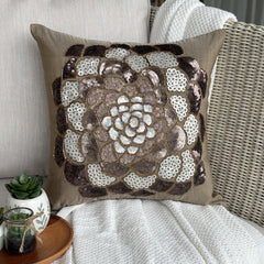 Brown Wildflower Leaves Throw Pillow Cover
