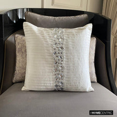 Precious Crystals - White Art Silk Throw Pillow Cover
