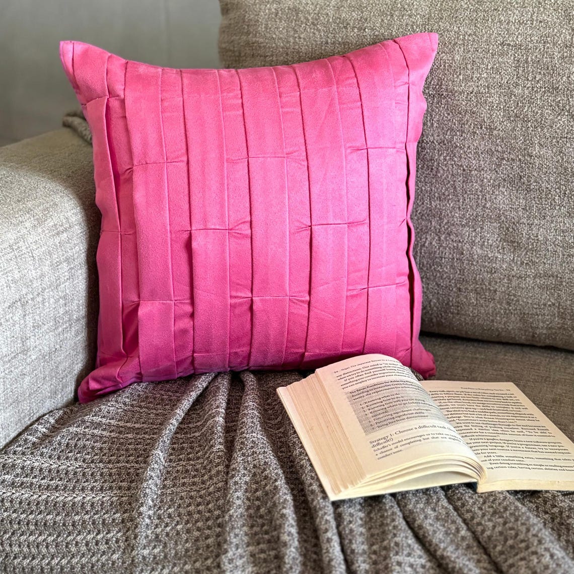 Pink Love Tune - Fuchsia Pink Faux Suede Throw Pillow Cover