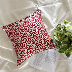 Cayenne Red Scrolls - Cayenne Red Burnout Velvet Throw Pillow Cover