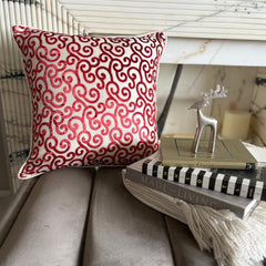 Cayenne Red Scrolls - Cayenne Red Burnout Velvet Throw Pillow Cover