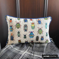 Crawling Critters - Blue Linen Decorative Lumbar  Pillow Cover