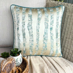 Undecided - Teal Blue Jacquard Silk Throw Pillow Cover