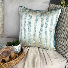 Undecided - Teal Blue Jacquard Silk Throw Pillow Cover