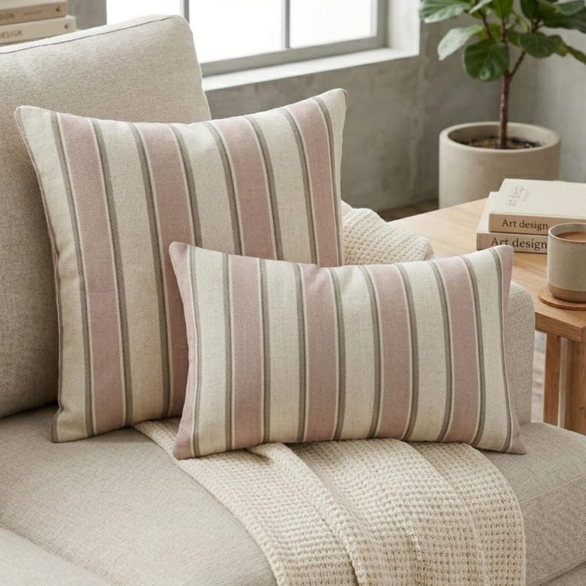 Pink Terra Stripes Lumbar Pillow Cover