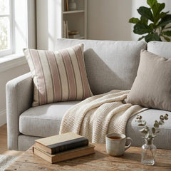 Pink Linen Lumbar Pillow Cover - Pink Terra Stripes
