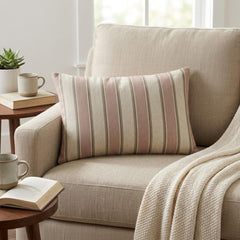 Pink Linen Lumbar Pillow Cover - Pink Terra Stripes