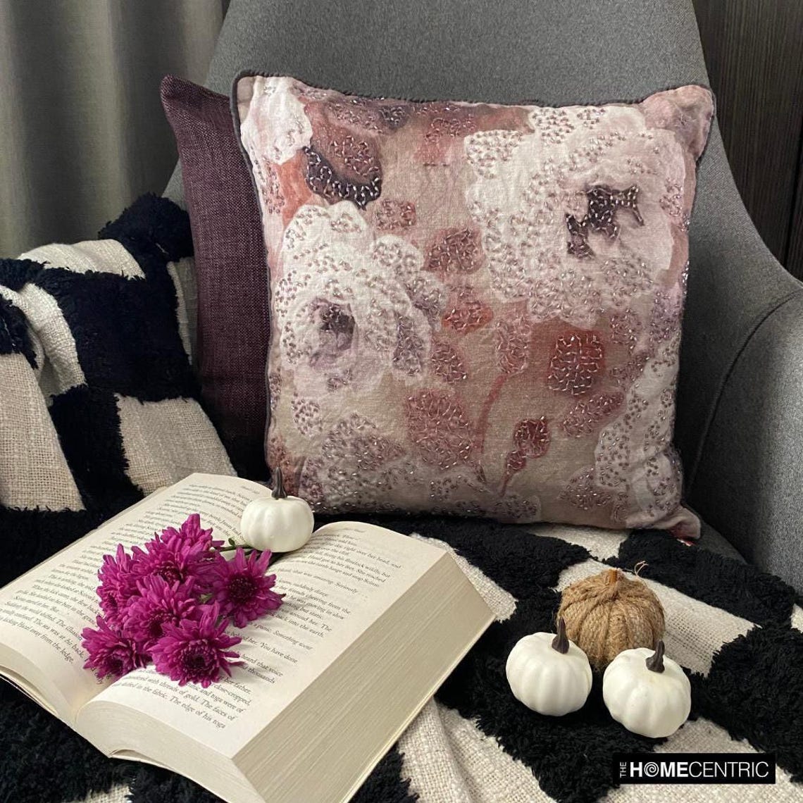 Munstead Wood Rose - Purple Cotton Decorative Euro Sham