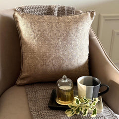 Antique Gold Jacquard Throw Pillow Cover - Golden Cascade