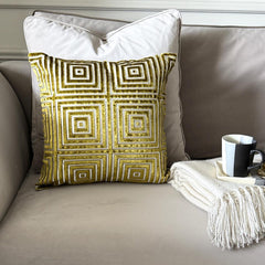 Chartreuse Green Velvet Lumbar Pillow Cover - Chartreuse Grid Lumbar