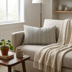 Blue Linen Lumbar Pillow Cover - Blue Haven Stripes