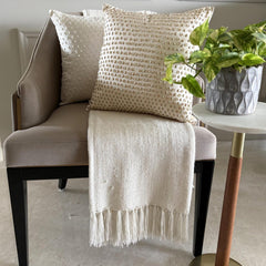 Drop Of Gold - Cream Taffeta Throw Pillow Cover