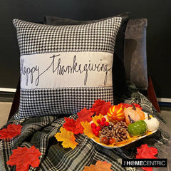 Thanksgiving - Black Jacquard Happy Thanksgiving Throw Pillow Cover