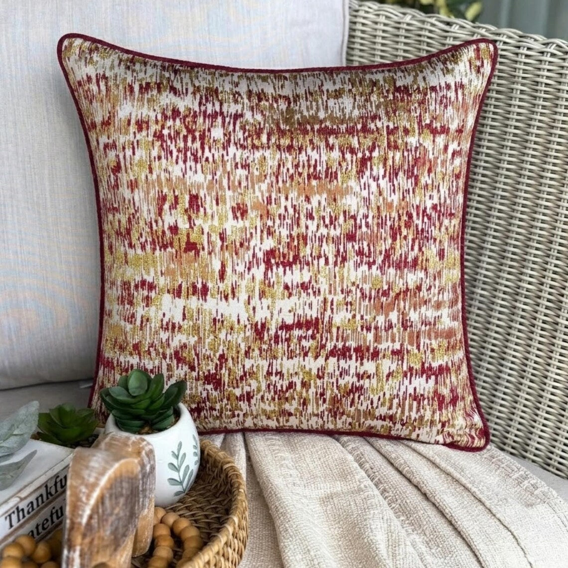Foiled Red Decor - Red Jacquard Decorative Euro Sham