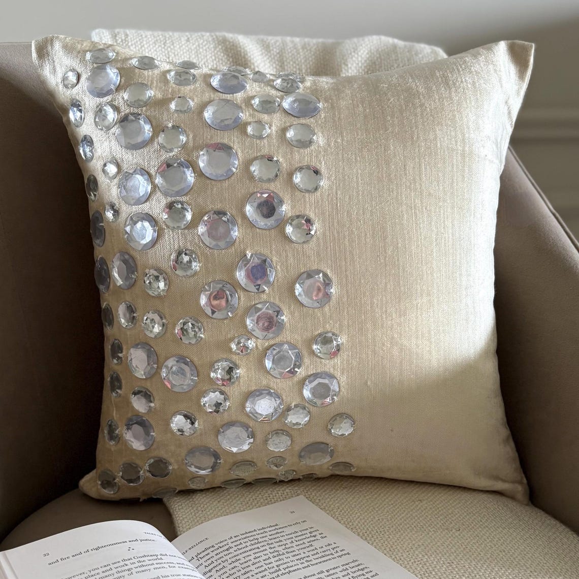 Crystal Moonstone - Ecru Velvet Decorative Euro Sham