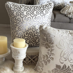 Paloma Gray Scrolls - Gray Burnout Velvet Decorative Euro Sham