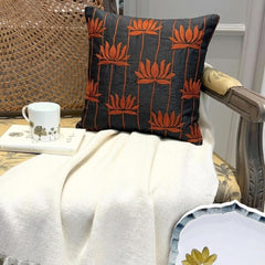 Red Lotuses - Brown Art Silk Decorative Euro Sham