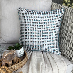 Retro Dots - Blue Jacquard Weave Throw Pillow Cover