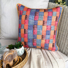 Hue Check Orange Throw Pillow Cover